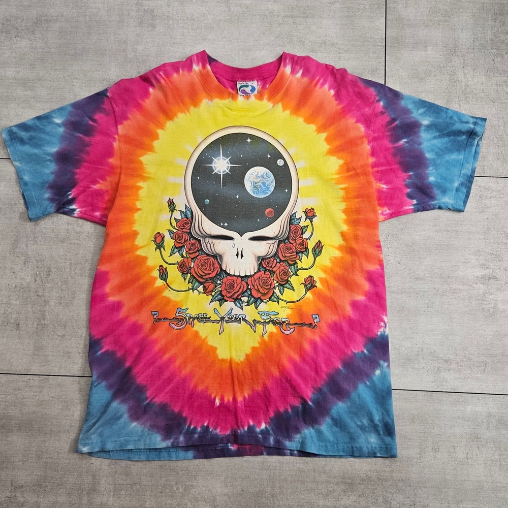 Vintage 1992 Grateful Dead Liquid Blue Space Your Face Tie Dye Shirt Mens L USA